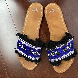 Ann Mashburn Beaded Slides Size 40/9 Blue Black